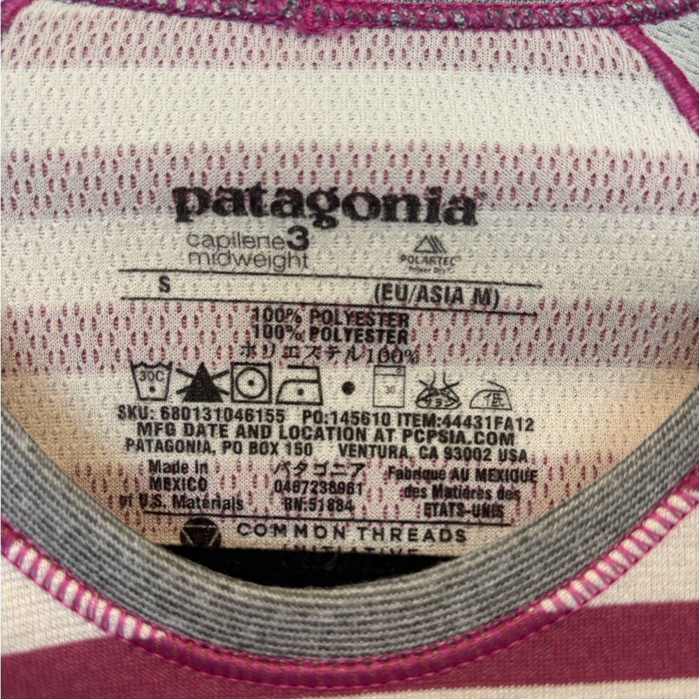 Patagonia Gray and Pink Capilene Midweight Striped Long Sleeve Tee 184 - Picture 4 of 4